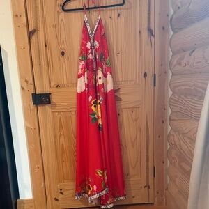 Elegant Red Floral Maxi Dress